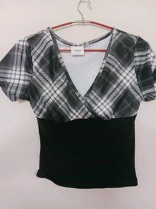 Plaid V-Neck Crop Top