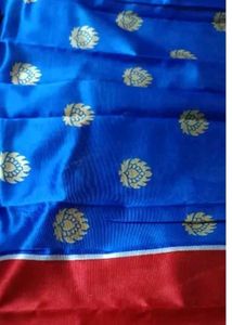 Mysore Silk Blue And Red Beautiful Saree