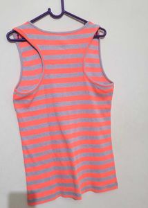 Title: XXL Neon Coral Grey Striped Racerback Tank
