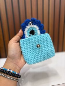 Handmade Blue Crochet Evil Eye Pouch