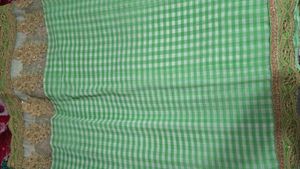 Golden andLight Green Gingham Saree  for women