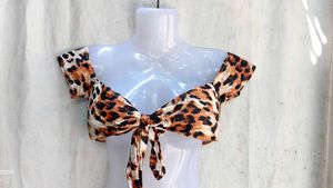 Leopard Print Off-Shoulder Bikini Top