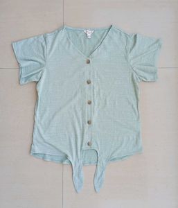 Imported Soft Mint Button-Up Top