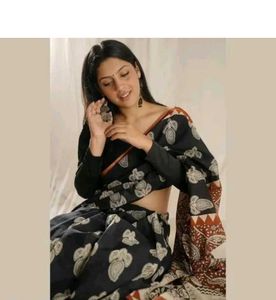 Elegant Black Printed Saree