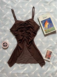 Brown Ruched Cami Top