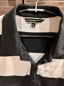 Black &amp; White Striped Polo T-Shirt | Size M
