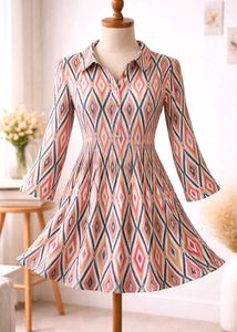 OFF - Boho Diamond Print Shirt Dress