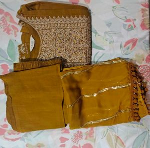 Designer Mustard Kurta Set with Embellishments