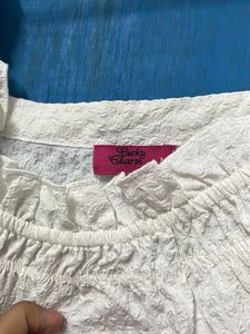 White Textured Square Neck Top