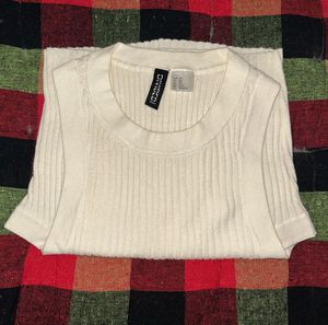 Cream Ribbed Sleeveless Top
