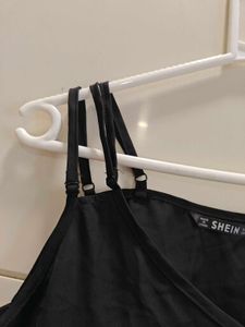 shein black double strappy top in L