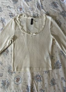 H&M Divided White Ribbed Long Sleeve Top | Lace Tr