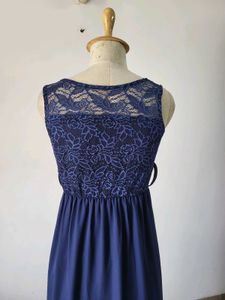Elegant Navy Blue Lace Maxi Dress