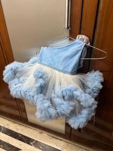 Baby Blue Ruffle Party Dress with a trail