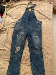 Distressed Denim Overalls