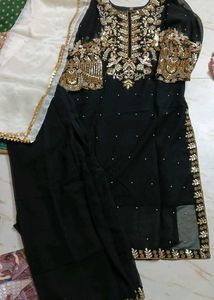 Bust 36 Stunning Black Embroidered Kurta with Dupa