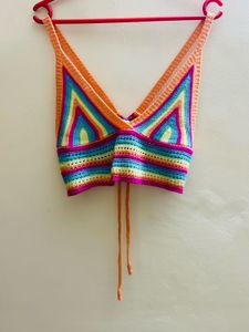 Boho Rainbow Crochet Crop Top