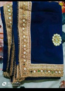 Elegant Navy Blue Saree with Gold Border
