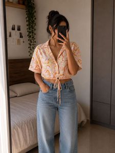 Vibrant Swirl Print Cropped Top