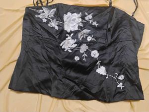 Embroidered Black Tube Corset Top