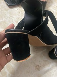 Black Open Toe Block Heels