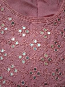 Pink Mirror work Rayon Kurti for women