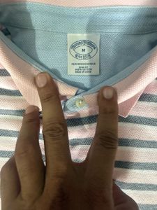 Pink &amp; Grey Striped Polo Shirt