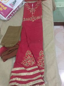 Embellished Red Kurta Set with Trousers