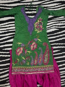 fIX price Green Kurta and Pink Patiala Suit Set