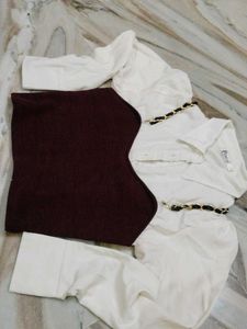 Stylish White Kurta with Maroon Skirt Set