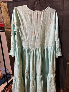 Light Blue Embroidered Tiered Midi Dress