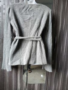 Chic Grey Wrap Knit Sweater