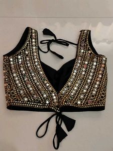 Embellished Black Blouse with Mirror Work