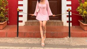 Ribbed Pink Flare Sleeve Dress