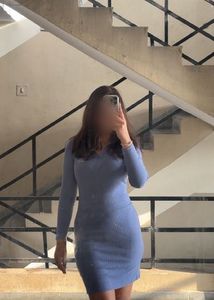 Trends women's Blue Long Sleeve Ribbed Mini Dress