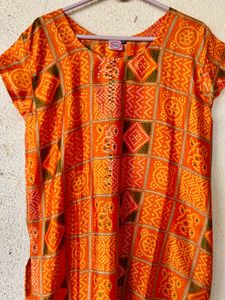 Orange Printed Kurta Dress
