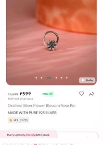 Oxidised Silver Flower Nose Pin