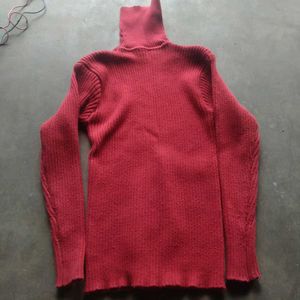 Red Ribbed Turtleneck Sweater