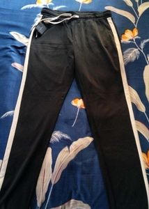 Men's Black Track Pants with White Stripes