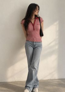 Red Striped Polo Top