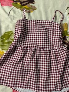 Maroon Gingham Spaghetti Strap Top