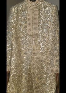 Wedding Sherwani Men Manyavar Red, White &amp; Cream