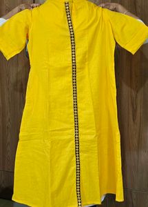 Yellow Striped Kurta with Embellished Neckline