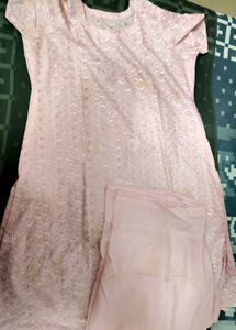 Brand New Pink Embroidery Chikankari Kurta Set