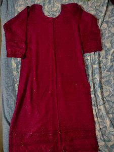 Elegant Maroon Embroidered chikankari Kurta