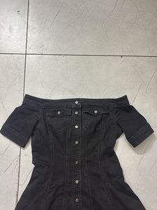 Chic Black Denim Off-Shoulder Dress