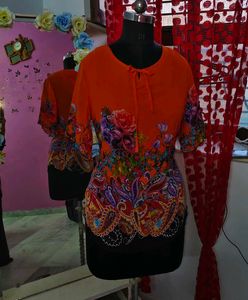 Vibrant Floral Print Orange Top