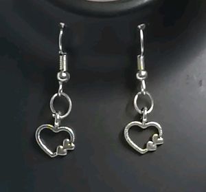 Heart Silver Metal Charm Dangle Earrings