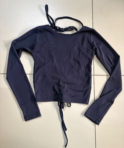 Dark Blue Ruched Long Sleeve Top