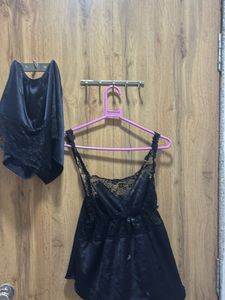 Elegant Black Lace Nightwear Set